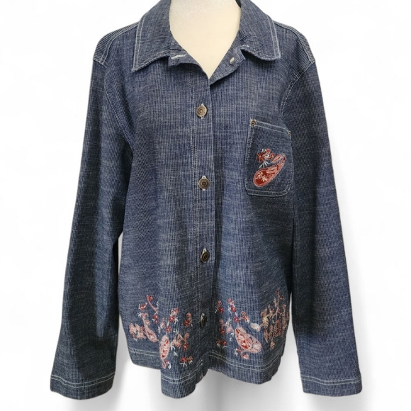 Sag Harbor Sport| Women's Blue, Striped Denim style Emboidered Jacket - Picture 1 of 7